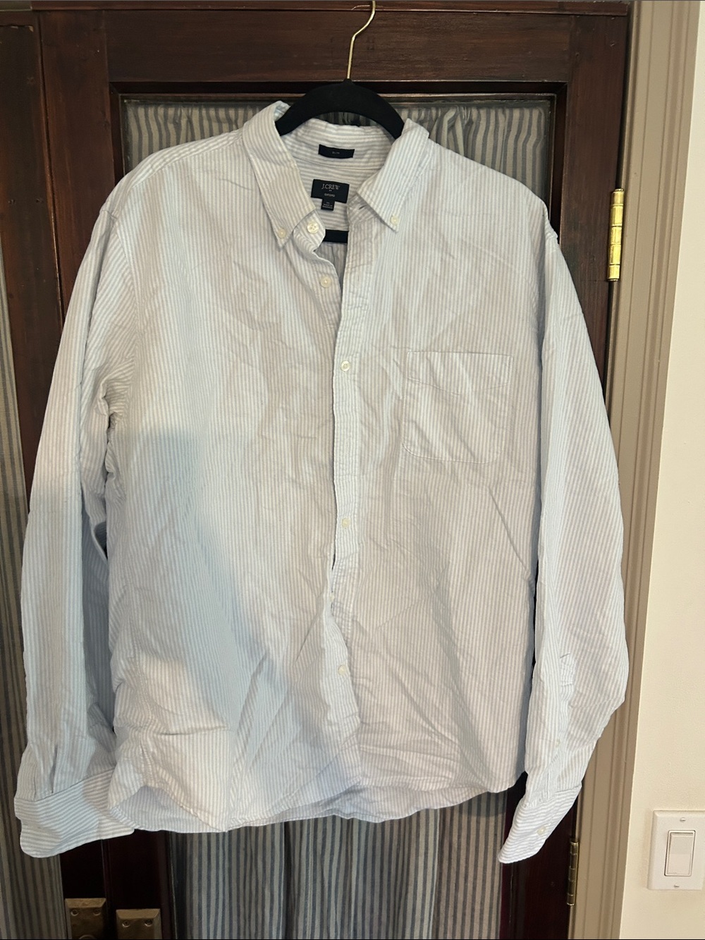 J. Crew Men's Pale Blue and White Pinstripe Button-Down Shirt